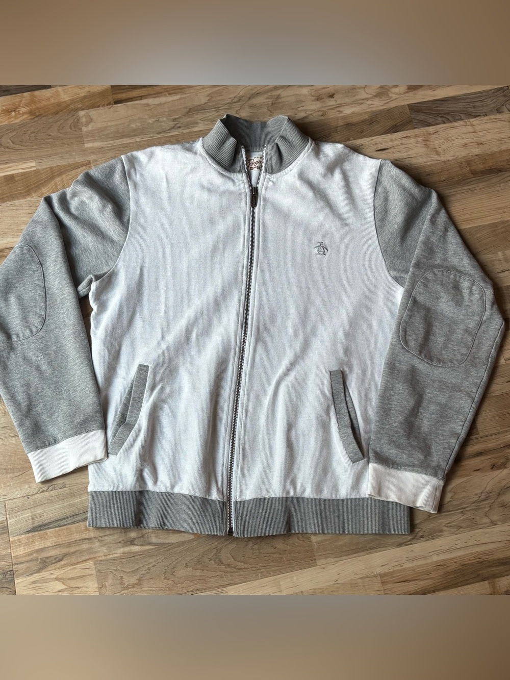 Original Penguin Men's Full Zip Knit Jacket Gray Colorblock Retro Mod M - Picture 2 of 11